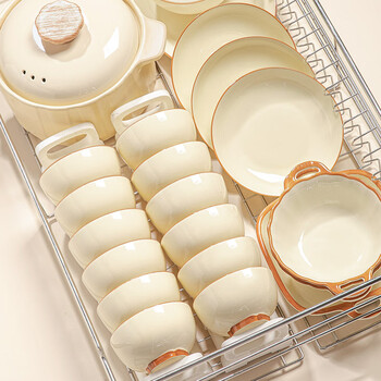 Lowe underglaze color cream style tableware set 2025 new high-value ceramic bowls, plates, chopsticks, bowls and dishes set for home luxury twelve-person meal cream tea card 62-piece set