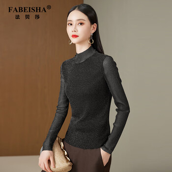 Fabersa brand bottoming shirt for women long-sleeved 2025 new autumn and winter half turtleneck fashionable slim inner wearable t-shirt top black xl