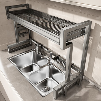 Benwang (bw) stainless steel kitchen sink rack, dishwashing sink, multi-functional dish storage rack, dish drain sink, bowl rack, nano-antioxidant technology, starry sky gray, single layer 86cm luxury fully equipped set