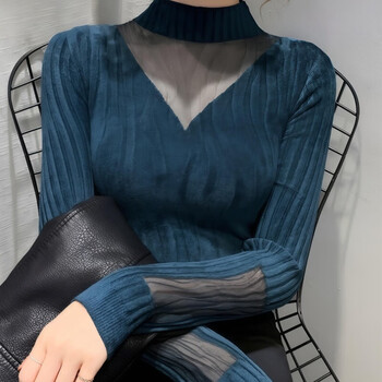 Suding women's original brand flagship store fashionable european style fashionable knitted inner layering shirt autumn and winter new style peacock blue s