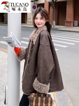 Woodpecker 2026 new double-sided eco-friendly fur all-in-one leather jacket for women mid-length winter lamb velvet thickened leather jacket m