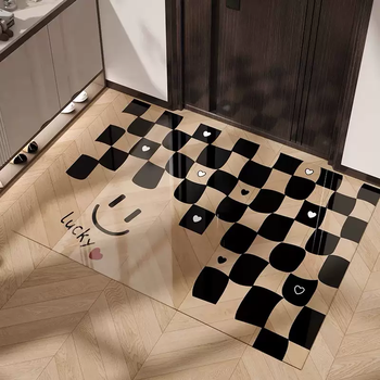 Yusenyi purchase and cut products entrance floor cartoon mat glass no-wash transparent soft dirty floor mat household non-slip floor mat durable smile checkerboard (soft glass floor mat) 60x90 (easy to wipe and no-wash)