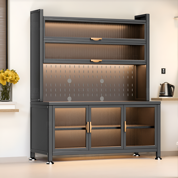 Hamoto kitchen storage shelf floor-standing multi-layer microwave cupboard multi-functional storage sideboard storage cabinet household cabinet gray multi-functional dust-proof storage cabinet with 1 door on the bottom 60*42*153.5