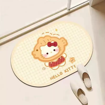 Yusenyi kitty carpet bathroom absorbs water in seconds, quick-drying and wear-resistant diatom mud entrance floor mat water-absorbent anti-slip mat kitty fish head cake oval (single pack) 80 pieces 80x120cm (water-absorbent anti-slip mat)