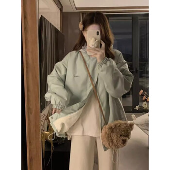 Semir jacket women's lamb wool jacket autumn and winter new loose thickened velvet cotton clothes student cotton clothes ins jacket trendy green velvet thickened s 80-90