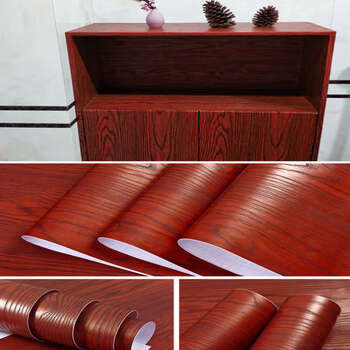 Yusenyi waterproof imitation wood grain tablecloth sticker self-adhesive rectangular table mat style home decoration red sandalwood surface waterproof thickened version 30cm x 2m trial package and tools