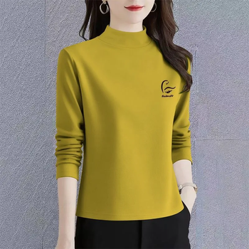 Yingchong double-sided german velvet bottoming shirt women's long-sleeved half turtleneck top autumn and winter new slim fit age-reducing printed warm top mustard yellow xl recommended 110-125 pounds