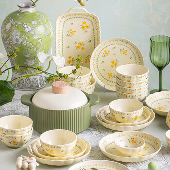 Kangmo bowl household set 2025 new style small fresh ceramic bowls, dishes, dishes and tableware set chunxiang 26 pieces