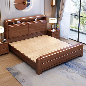 Yangyi new chinese style solid wood bed 1.8m double master bedroom modern simple storage economical large bed dovetail 501#