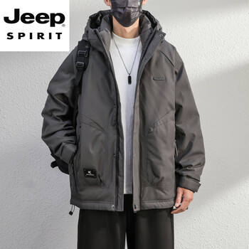 Jeep spirit outdoor cold-proof high-fill velvet workwear down jacket men's jacket winter warm plus velvet thickened jacket green l