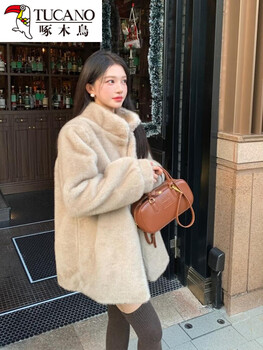 Woodpecker fur coat for women 2026 winter environmentally friendly mink fur all-in-one mid-length loose thickened fur coat milk tea color milk tea color s