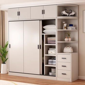 All solid wood wardrobe home bedroom fir sliding simple modern small apartment children's storage cabinet wardrobe rental house 1.2 meters main cabinet fir wardrobe free installation 60 deep 16mm thickened back panel