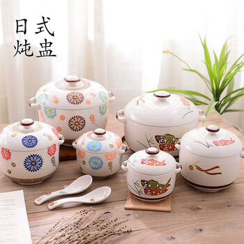 Pupan japanese ceramic stew pot water-proof bird's nest stew pot size capacity sweet tonic with lid health soup pot stew pot bowl household 450ml without spoon 450ml