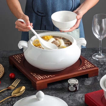 He jiagong hotel club ceramic extra large stewing cup double-eared buddha nest with lid large soup cup on the seat of the palace buddha jumping 10-inch buddha nest serves 4-8 people approximately 2000ml