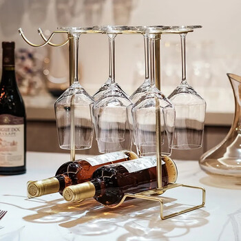 Red wine rack, tall cup storage rack, ornaments, wine decanter, upside-down display rack, wine cabinet decoration, living room, high-end, light luxury red wine rack + wine glasses*6 + u-shaped decanter