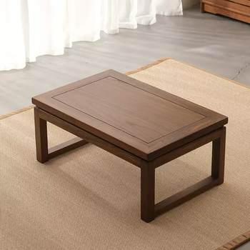 The middle shopkeeper old elm wood tatami coffee table solid wood bay window table balcony small tea table japanese zen style floor small low table kang table walnut color 120*55*30 free cushion + table flag