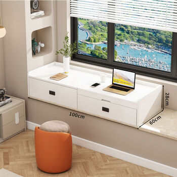 Yusenyi solid wood pull-out bay window dressing table window sill transformation desk bookcase integrated storage cabinet push-pull writing desk customization door installation length 210 width 60 height 28 three drawers + bookshelf solid wood board