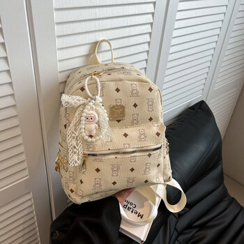 Deer color zt bag backpack women's backpack 2025 niche versatile college student schoolbag sense large capacity women's ins off-white large size (ordinary pull head without bear)