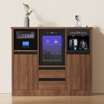 Black walnut fully automatic solid wood tea bar machine-made ice machine living room tea and water integrated cabinet bottle sterilization cabinet refrigerator refrigeration solid wood walnut color 716 ice machine + sterilization cabinet + tea ice warm