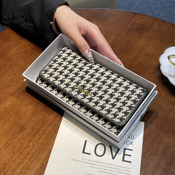 Kangaroo genuine leather wallet card holder wallet for women 2025 new fashion simple long niche design two-in-one sense black