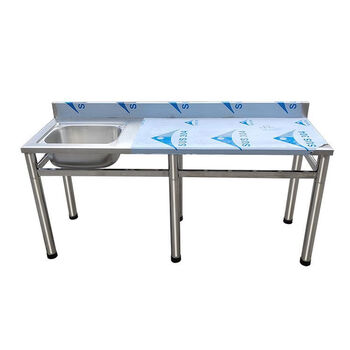 60-column tube extra-thick stainless steel sink with beveled edge integrated countertop with platform rack single-slot washbasin floor-standing 60-column tube extra-thick single-layer sink rack with knife holder 170*55*80cm high 6-column left single sink without faucet