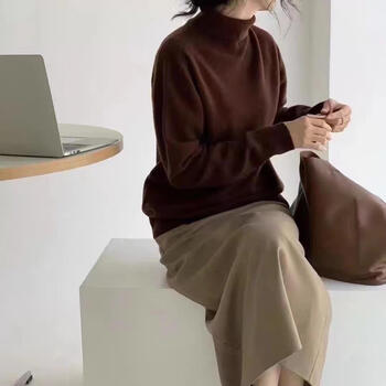 Emz ordos 100 cardigan women's high lapel loose pullover sweater with coat knitted wool bottoming shirt for women brown 2xl