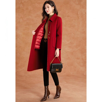 Ke beier new year red woolen coat autumn and winter new women's fashion western brand high-end thickened liner jacket 2xl