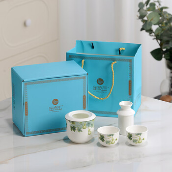 Jin lan jade tangshan bone china wine warmer 2 liang old-fashioned rice wine warmer scalding wine pot set household chinese style wine kettle five blessings - 2 liang wine warmer + wine glass