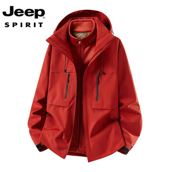 Jeep spirit outdoor jacket men's jacket autumn and winter plus velvet thickened new three-in-one removable fleece liner men's and women's suzaku red three-in-one xs 95-105 jin