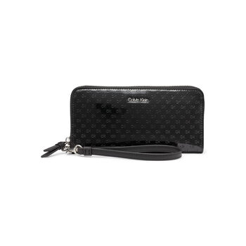 Calvin klein key item cross pattern european zip wallet with wrist strap, black/silver patent embossed, one size black/silver patent embossed one size