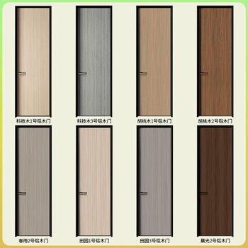 Jiyunmao extremely narrow aluminum alloy wooden door minimalist aluminum wooden door bedroom door soundproof door powder room toilet door interior door hidden door black aluminum wooden door-chinese log style