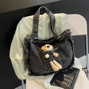 Ye yu one-shoulder denim large-capacity canvas bag bag relaxed college students fashion school bag literary crossbody bag black brown 9016-26