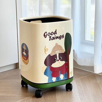 Dopamine puppy trash can household large capacity with pulleys 2025 new model upgraded pulleys without cover - milk green