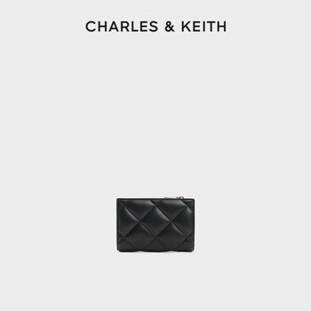 Charles&keith diamond pattern women's wallet 2023 new multi-card slot short clip black black