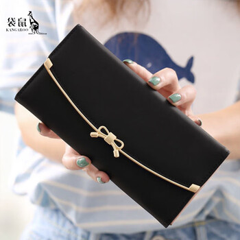 Kangaroo women's wallet long 2025 small fresh bow multi-card slot coin purse student wallet versatile clutch bag trendy black