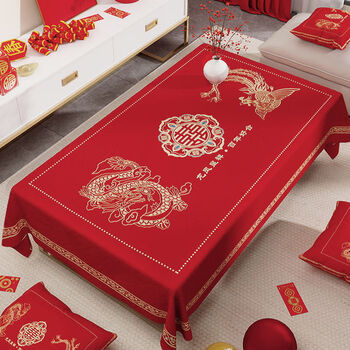 Fantasy coffee table wedding tablecloth engagement newlywed happy tablecloth wedding coffee table cloth wedding room happy event red cloth dragon and phoenix in auspiciousness 90x140cm