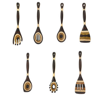 Aileshi new household wooden spatula, high temperature resistant wooden spatula, kitchen non-stick cooking spatula, food-grade restaurant kitchenware, brown color kitchenware 7-piece set