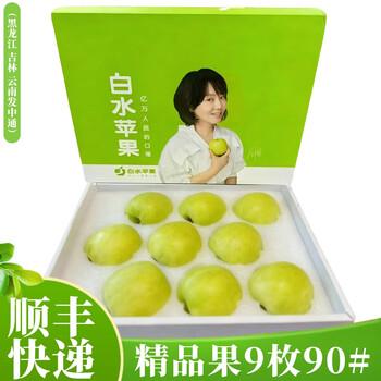 Shaanxi specialty white water apple luochuan tongchuan red fuji apple crisp sweet apple fresh fruit with free shipping from the origin sf ruixue 9 pieces 90# yan ni gift box (about 5.5 pounds)