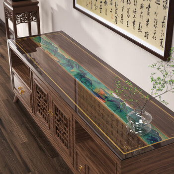 Ouhanna tv counter top protection mat 2025 new sideboard chinese style mat transparent soft glass pvc dining table mat table jinxiu begonia 40x220cm