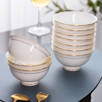Tao xianghui ceramic rice bowl 4.5-inch soup bowl household tableware bone china anti-scalding tall rice bowl 10-piece set microwave oven