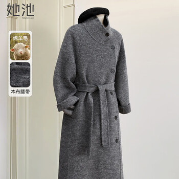 She pool stand-up collar single-breasted double-sided woolen coat women's 2025 winter new warm silhouette mid-length coat