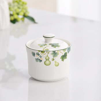 Jinlanyu bone china stew pot with lid, household small steamer, 4-inch stew pot, small bowl with porcelain lid, wu fu lin men - 4-inch stew pot, 1 piece, 380ml, 1 piece