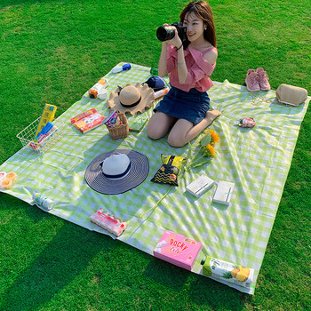 Shijanu outdoor camping waterproof tablecloth egg roll table picnic mat 2.2m fruit green grid outdoor environmentally friendly portable model