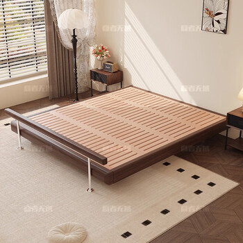 Yihongyuan north american black walnut solid wood bed 1.8 meters without bed head suspended bed beech wood row frame bed master bedroom edge bed frame black walnut solid single wood bed fas grade black walnut new style 1.8 meters thickened beech wood bed board