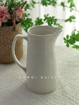 Danqi garden export order european style embossed cold kettle ceramic vase white juice jug cold kettle 1.8l