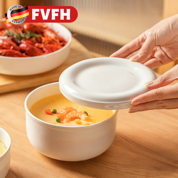 Fvfh german steamable and microwaveable ceramic steamed egg bowl, new household high-looking soup bowl, steamed rice plate, stew pot 300ml-steamed egg bowl, keeps warm and locks freshness