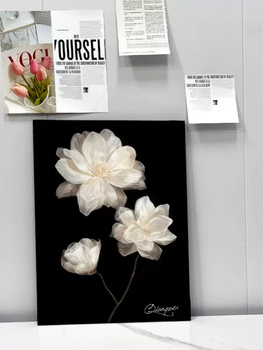 Yusenyi modern light luxury retro black and white ins style camellia high-end living room tv cabinet cupboard shoe cabinet decorative painting ornaments shanchun (width 40 height 60) with corner protectors without brackets with straight nails