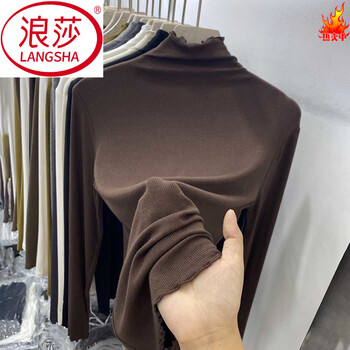 Langsha (langsha) 200 jin modal knitted bottoming shirt women's spring and autumn large size stretch slim fit top half turtle collar long sleeve t-shirt black slimming long sleeves upgraded fabric 4xl recommended 180-200 jin