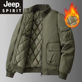 Jeep spirit cotton coat men's winter coat cotton thickened jacket cotton coat multi-pocket workwear cycling cold weather clothing men's cotton-padded jacket military green cotton thickened xl