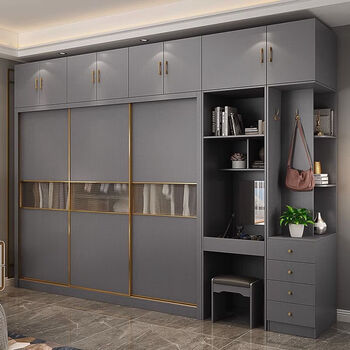 Sliding door wardrobe solid wood ecological board simple modern with dressing table side cabinet combination bedroom home light luxury wardrobe 1.2 meters single wardrobe solid wood ecological board